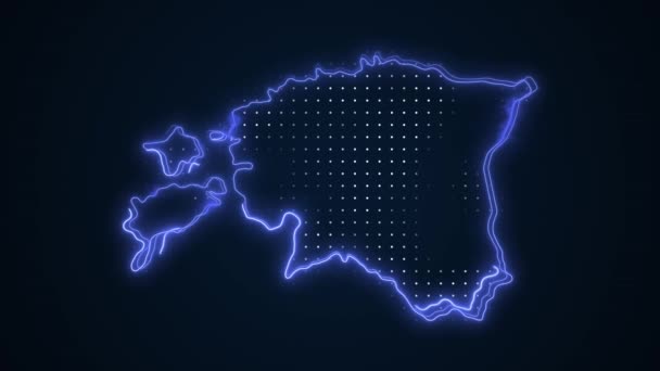 Neon Blue Estonia Map Borders Outline Loop Hintergrund — Stockvideo