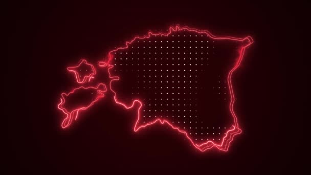 Neon Red Estonia Mapa Granice Zarys Pętli Tło — Wideo stockowe