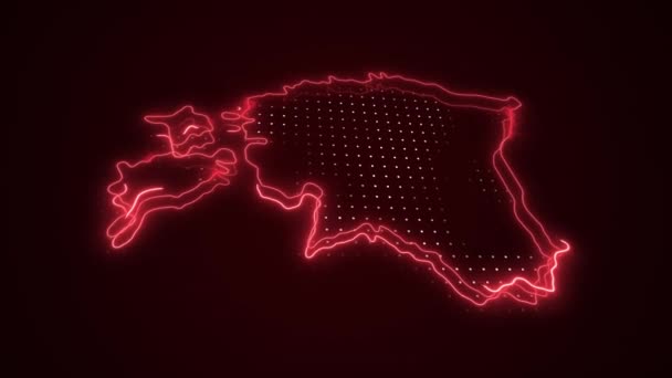 Moving Neon Red Estonia Map Borders Outline Loop Hintergrund — Stockvideo