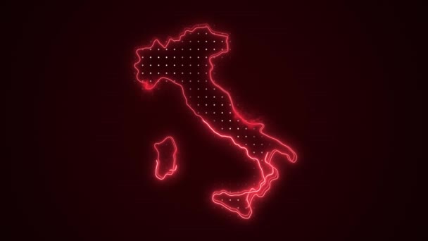 Neon Red Italië Map Borders Outline Loop Achtergrond — Stockvideo