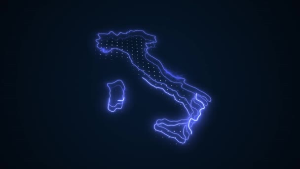Neon Blue Włochy Mapa Granice Zarys Pętli Tło — Wideo stockowe