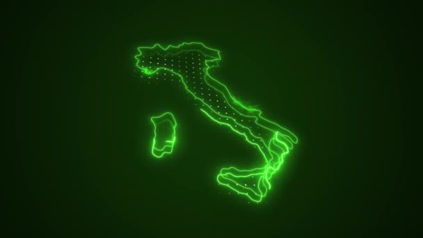 3Dネオングリーンイタリア地図境界線概要ループの背景 — ストック動画