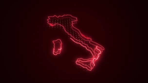 Neon Red Włochy Mapa Granice Zarys Pętli Tło — Wideo stockowe