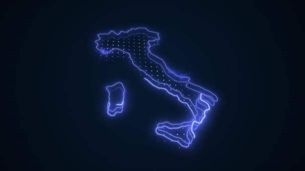 Movendo Neon Azul Itália Mapa Fronteiras Esboço Loop Fundo — Vídeo de Stock