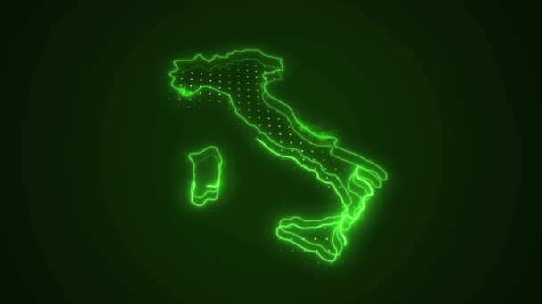 3D移動ネオングリーンイタリア地図境界線概要ループの背景 — ストック動画