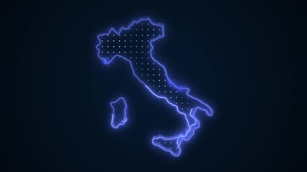 Neon Blue Italy Map Borders Outline Loop Hintergrund — Stockvideo
