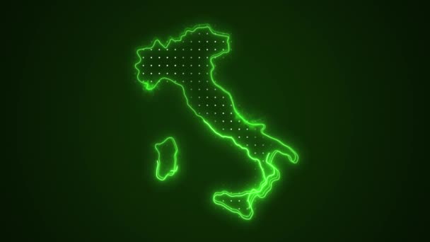 Neon Green Włochy Mapa Granice Zarys Pętli Tło — Wideo stockowe