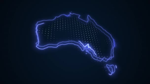 Neon Blue Australia Mapa Granice Zarys Pętli Tło — Wideo stockowe