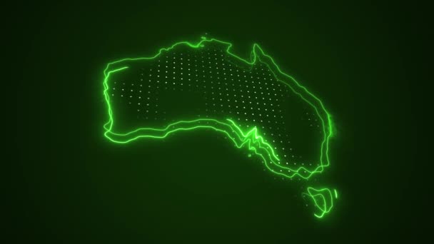 Neon Grön Australien Karta Gränser Skiss Loop Bakgrund — Stockvideo