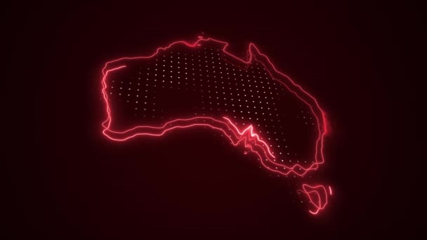 Neon Red Australia Map Borders Outline Loop Achtergrond — Stockvideo