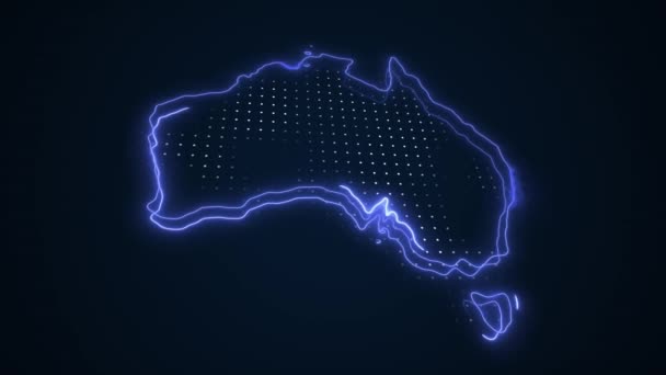 Moving Neon Blue Australia Χάρτης Σύνορα Περίγραμμα Βρόχο Φόντο — Αρχείο Βίντεο