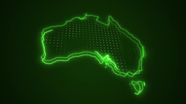 Moving Neon Green Australia Mapa Granice Zarys Pętli Tło — Wideo stockowe