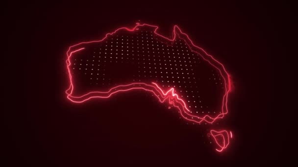 Bewegende Neon Red Australië Kaart Grenzen Samenvatting Loop Achtergrond — Stockvideo