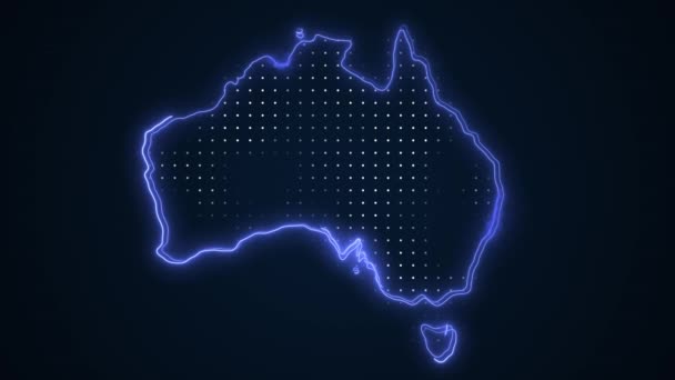 Neon Blue Australia Map Borders Outline Loop Hintergrund — Stockvideo
