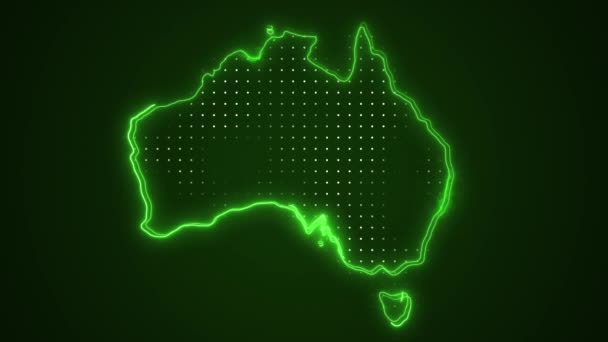 Neon Green Austrálie Mapa Ohraničení Ohraničení Pozadí — Stock video