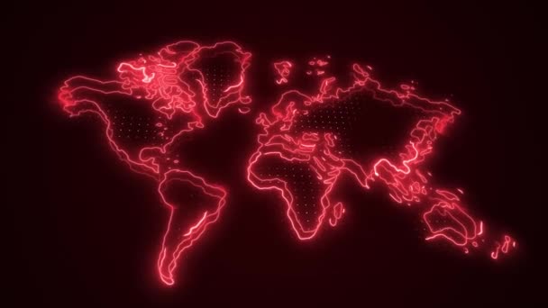 Flytning Neon Red World Map Grænser Outline Loop Baggrund – Stock-video