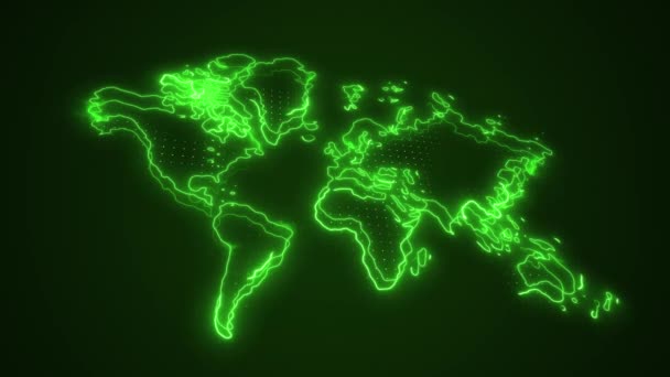 Neon Grön Världskarta Gränser Skiss Loop Bakgrund — Stockvideo