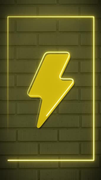 Lightning Bolt Energy Impresionante Animación Borde Neón Formato Vertical — Vídeos de Stock