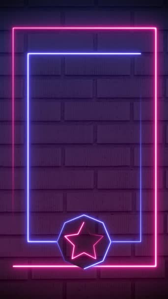 Brick Wall Mit Rosa Und Blauen Neon Lines Hintergrundschleife Gut — Stockvideo