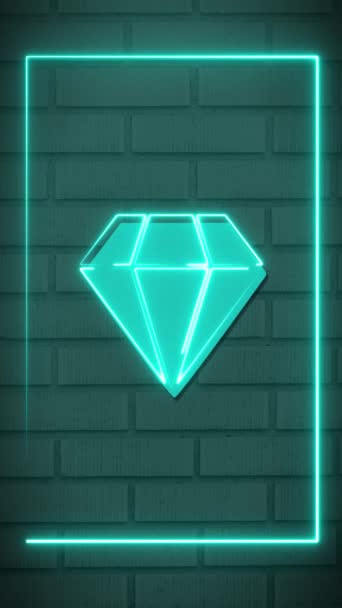 Diamond Gem Jewel Gemstone Stunning Neon Border Animation Vertical Format — Stock Video