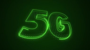 Neon Yeşil 5G Mobil Veri İnternet Simgesi 3B Ana Hattı Arkaplanı