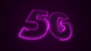 Neon Pembesi 5G Mobil Veri İnternet Simgesi 3B Ana Görünüm Arkaplanı