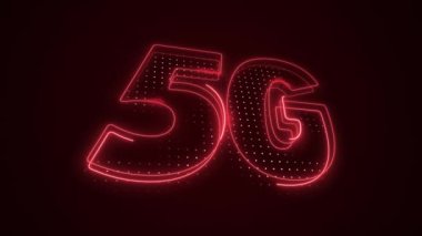 Neon Kırmızı 5G Mobil Veri İnternet Simgesi 3B Ana Hattı Arkaplanı