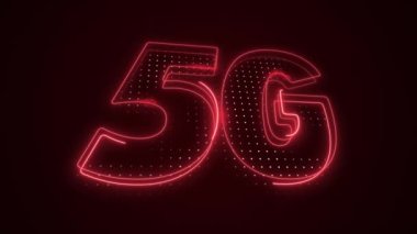 Neon Kırmızı 5G Mobil Veri İnternet Simgesi 3D Taşıma Ana Hattı Arkaplanı