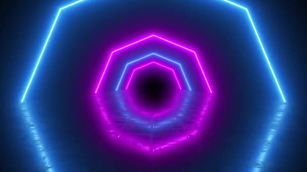 Túnel Neón Rosa Azul Octágono Figuras Forma Fondo Pantalla Bueno — Vídeos de Stock