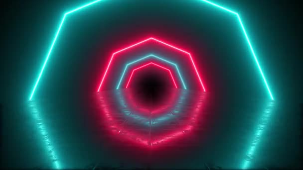 Czerwony Niebieski Neon Tunel Ośmiokąt Figury Kształcie Tapety Tło Dobre — Wideo stockowe