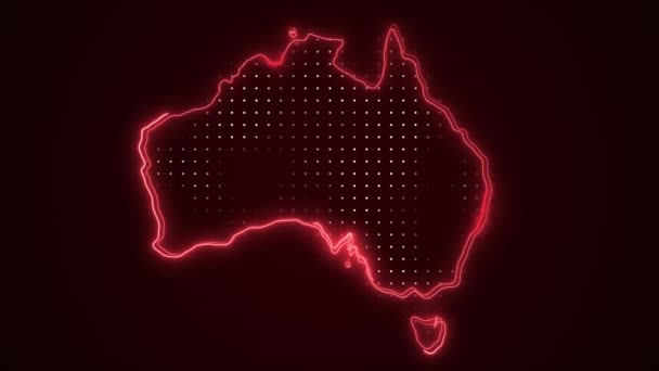 Neon Red Australia Kort Grænser Outline Loop Baggrund – Stock-video