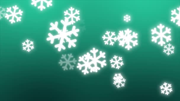 Flying White Snowflakes Particelle Astratte Moving Mint Sfondo Loop — Video Stock