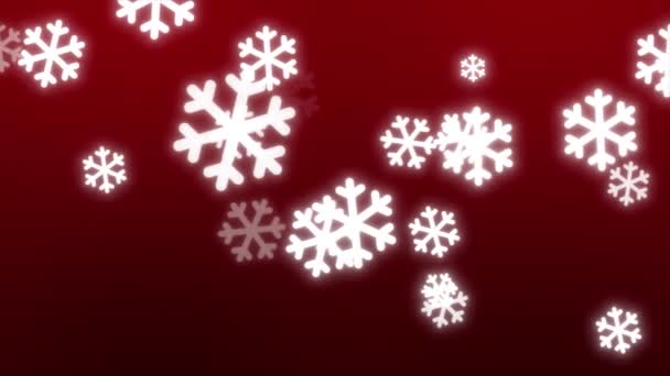 Flying White Snowflakes Abstract Deeltjes Bewegende Rode Achtergrondlus — Stockvideo