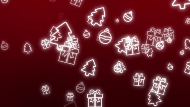 Flying White Símbolos Navidad Partículas Abstractas Movimiento Red Background Loop — Vídeo de stock