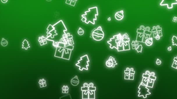 Flying White Christmas Symbols Abstract Deeltjes Bewegende Groene Achtergrond Loop — Stockvideo
