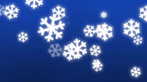 Flying White Snowflakes Abstract Deeltjes Bewegende Blauwe Achtergrondlus — Stockvideo