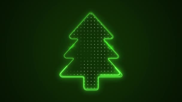 Neón Verde Árbol Navidad Contorno Loop Fondo — Vídeos de Stock