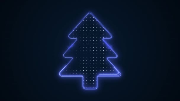 Neon Blue Christmas Tree Outline Loop Background — Stock Video