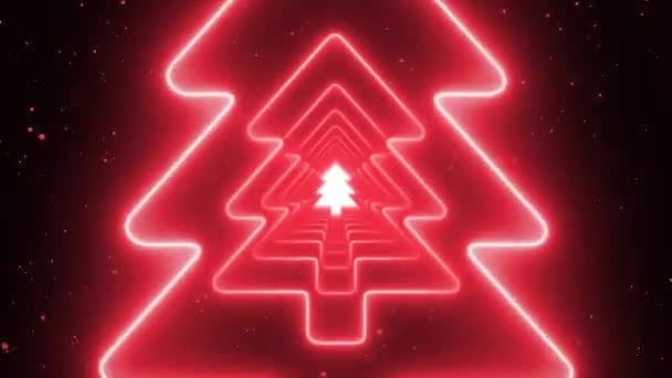 Czerwone Neony Światła Christmas Tree Tunnel Cząsteczki Świecące Pętli Tle — Wideo stockowe