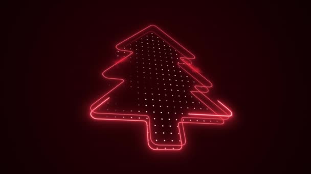 Neon Red Christmas Tree Outline Loop Hintergrund — Stockvideo