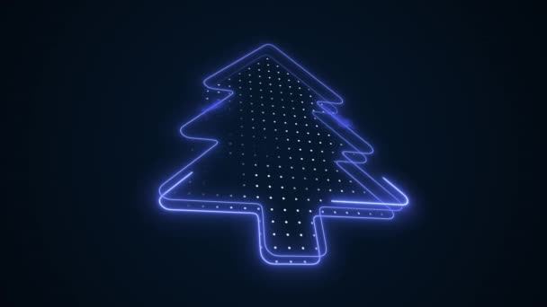 Neon Blue Christmas Tree Kontur Loop Bakgrund — Stockvideo