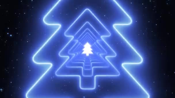 Néons Bleus Lumières Arbre Noël Tunnel Abstrait Lueur Particules Mouvement — Video
