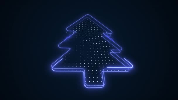 Neon Blue Christmas Tree Moving Outline Schleife Hintergrund — Stockvideo