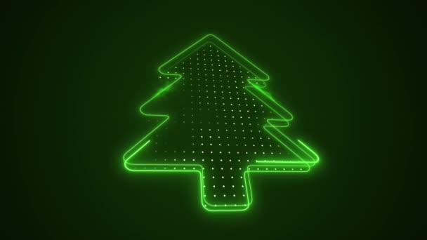 Neón Verde Árbol Navidad Contorno Movimiento Loop Fondo — Vídeos de Stock