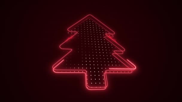 Neon Piros Karácsonyfa Mozgó Vázlat Hurok Háttér — Stock videók