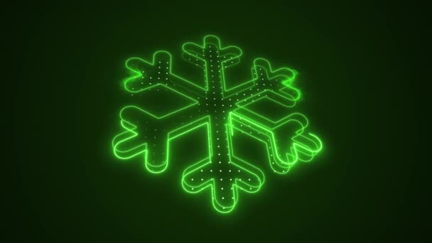 Neon Green Snowflake Decoration Moving Outline Loop Background — стокове відео