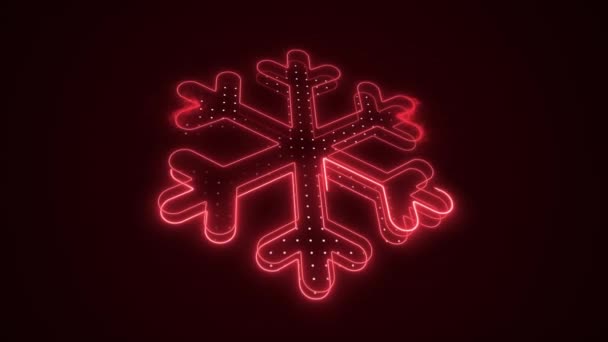 Neon Red Dekoracja Płatków Śniegu Ruchomy Zarys Pętli Tło — Wideo stockowe