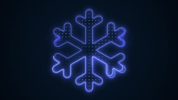 Neon Blue Sneeuwvlok Decoratie Outline Loop Achtergrond — Stockvideo