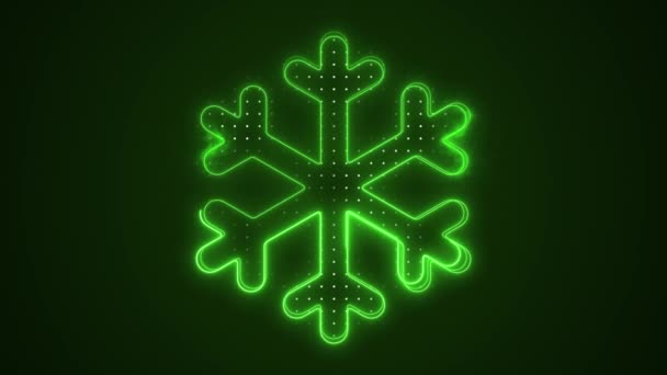 Neon Green Snowflake Dekoration Umriss Schleife Hintergrund — Stockvideo