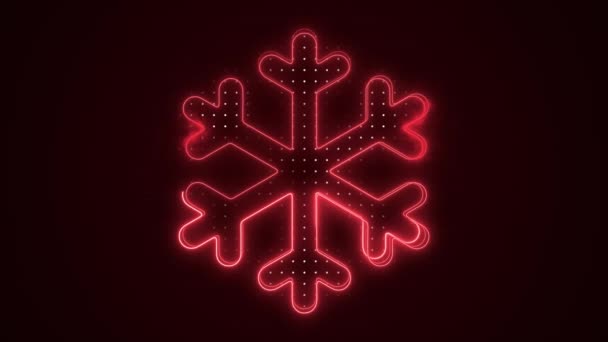 Neon Vermelho Floco Neve Decoração Esboço Loop Fundo — Vídeo de Stock